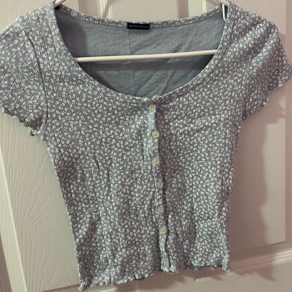 Brandy Mellvile Blue Floral Top